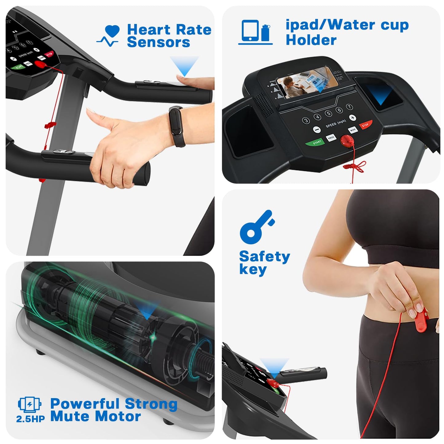 HomJoones Home Foldable Treadmill with Incline, Folding for Workout, Electric Walking Machine 15 Preset or Adjustable Programs 250 LB Capacity MP3 Black, 48/''*24/''*48/''