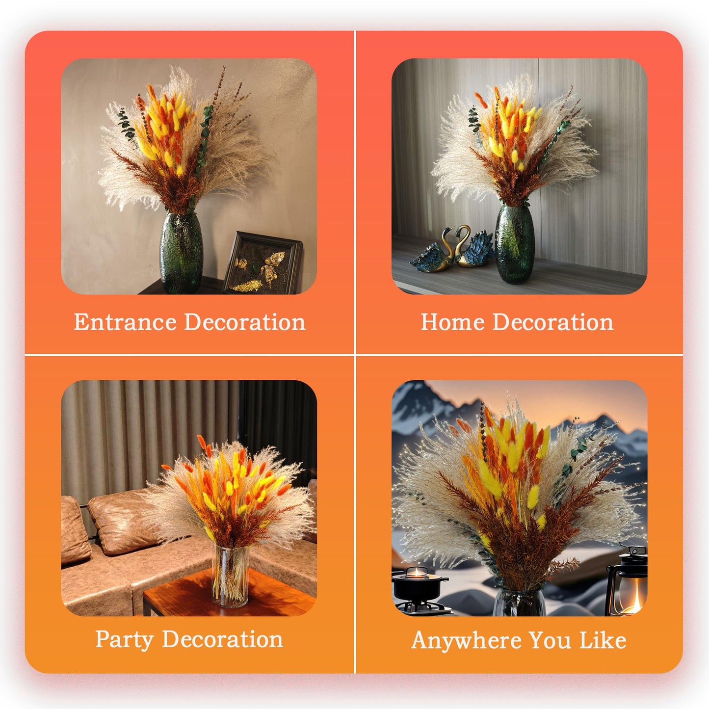 auleegay 200PCS 17in Dried Pampas Grass Bouquet with Hare's Tail, Eucalyptus, Lavender and More - Bohemian Decoration