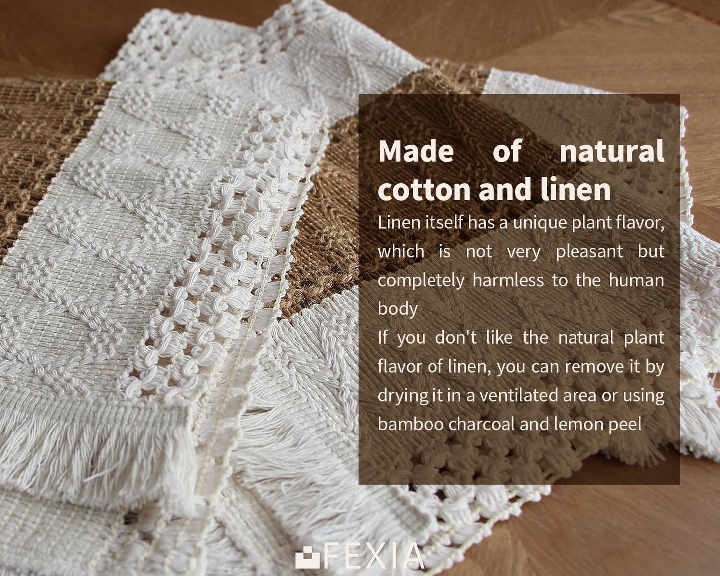 FEXIA Boho Placemats Set of 4, Macrame Table Decor Farmhouse Style Placemats in Natural Cotton Burlap, for Kitchen and Dining Table Centerpiece Home Decorations