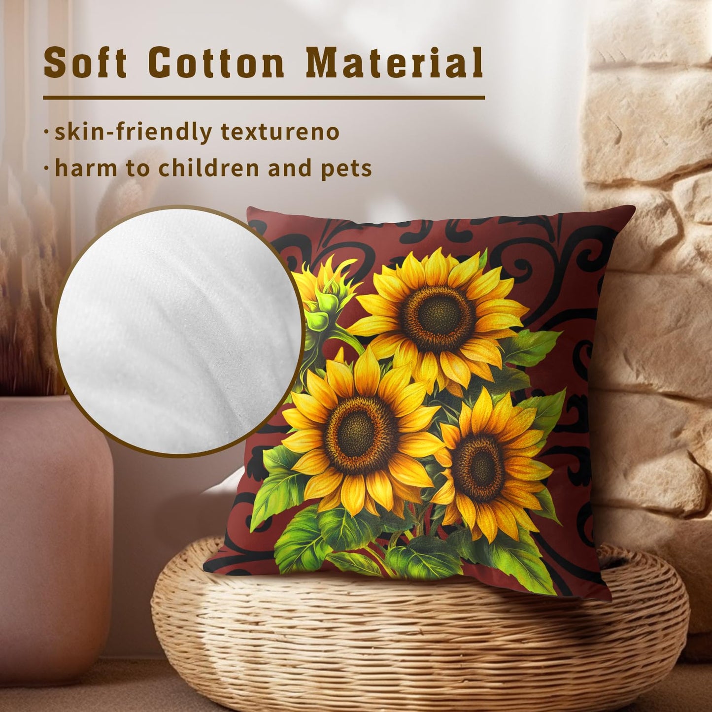 Giwawa Sunflower Floral Throw Pillow Covers 18x18 Inch Abstract Boho Decorative Pillow Case Set of 2 Couch Cushion Cover for Home Sofa Bedroom