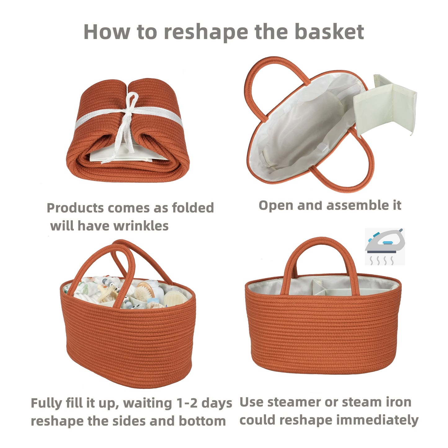 XUANGUO Large Baby Diaper Caddy Organizer for Girl Boy Rope Nursery Storage Bin Basket Portable Holder Tote Bag for Changing Table Car Travel Baby Shower Gifts Registry Must Haves Rustic