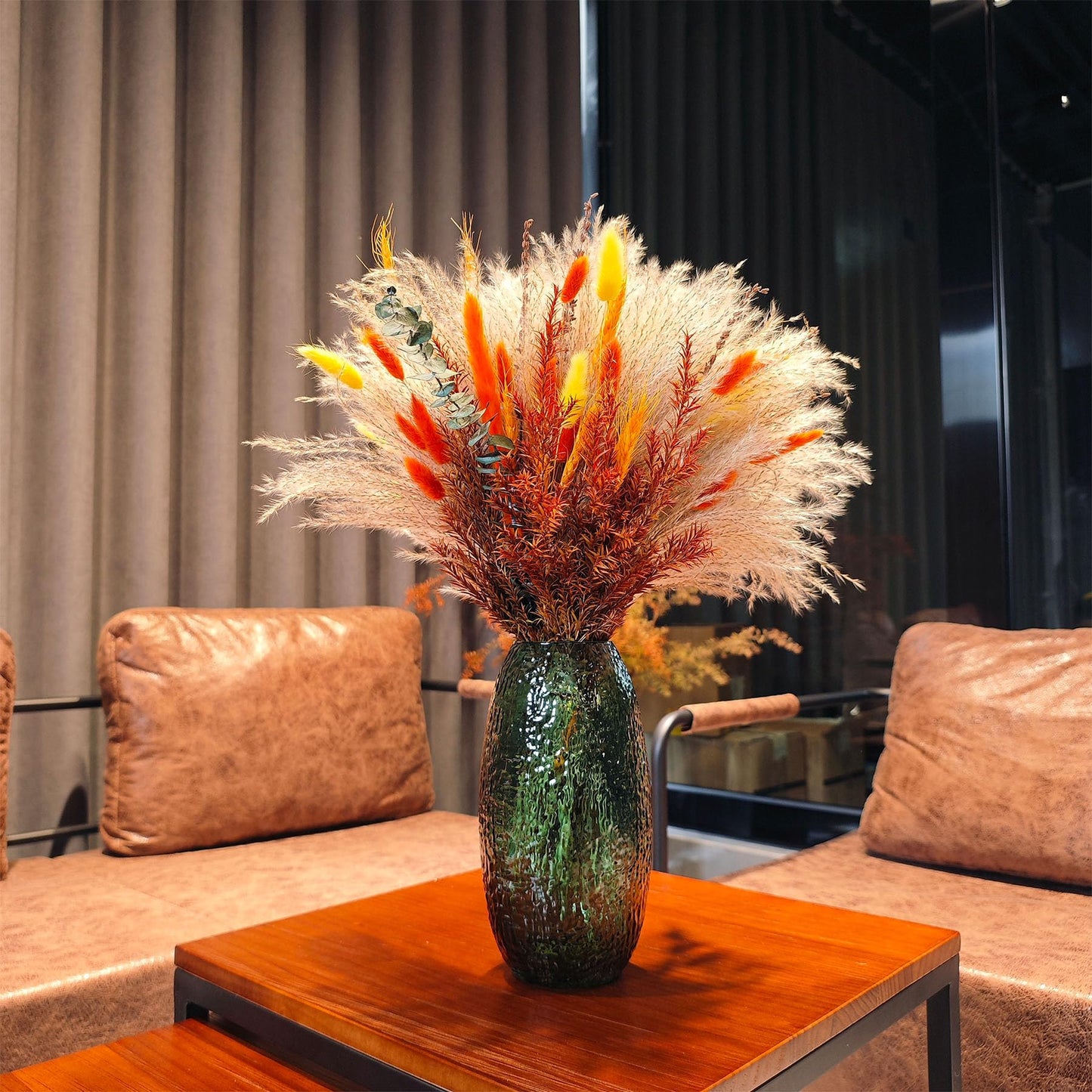 auleegay 200PCS 17in Dried Pampas Grass Bouquet with Hare's Tail, Eucalyptus, Lavender and More - Bohemian Decoration