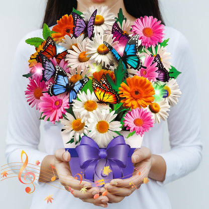 Pop Up Card with Music and Light, Anniversary Card with Roses, Flower Bouquet 3D Gift Card, Birthday Valentines Day Gifts Mothers Day Gifts for Women Mom Wife(Rose)