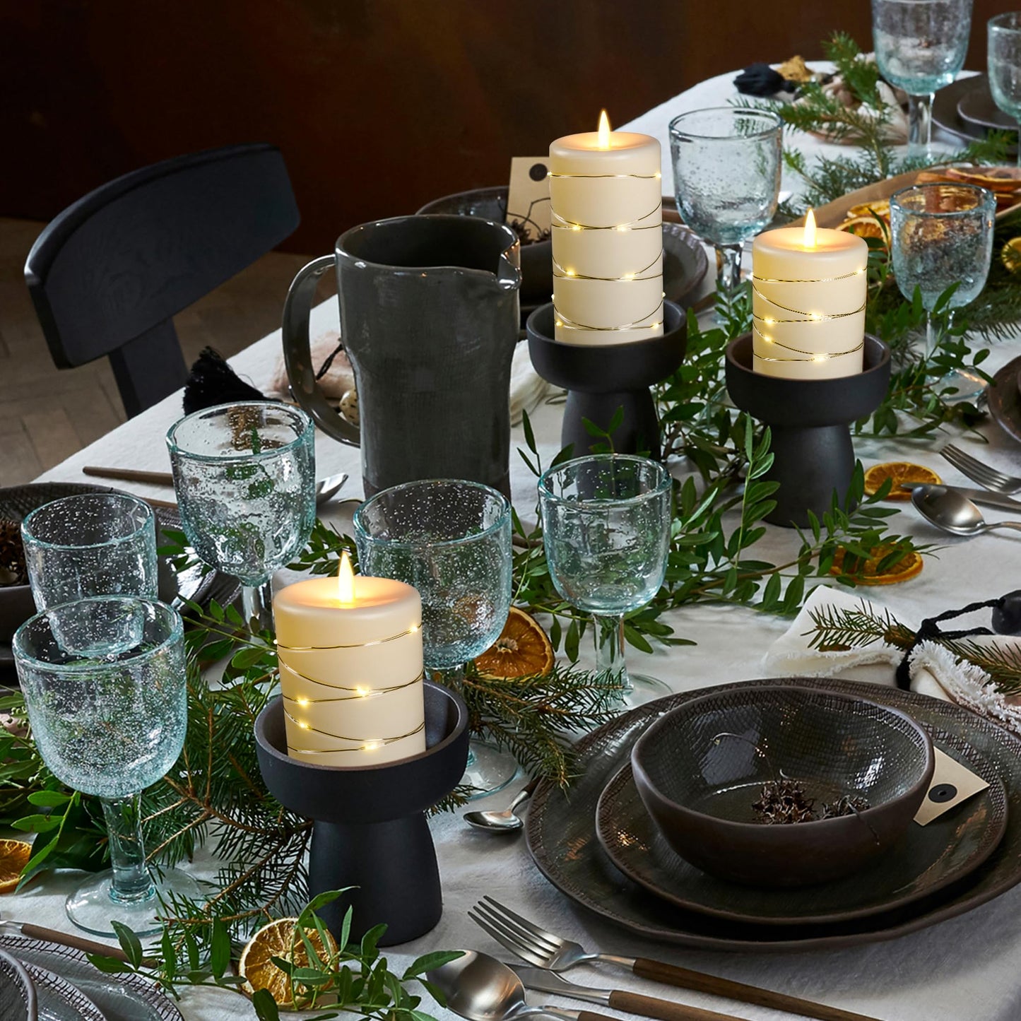 Flameless LED Candles with Timer 3 pc Flickering Flameless Candles for Romantic Ambiance and Home Decoration,with Embedded Star String，Battery Operated Candles