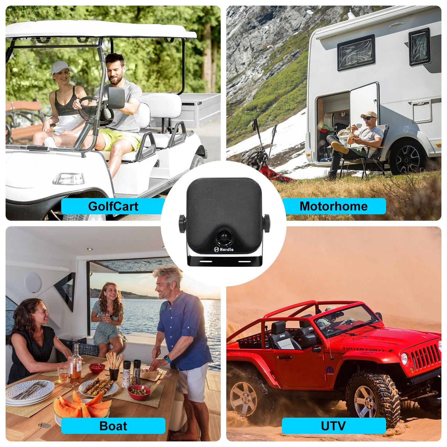 Herdio 4 Inches Heavy Duty Waterproof Boat Marine Box Outdoor Speakers Surface Mounted for Skid Steer ATV UTV RZR RV Golf Cart Tractor Powersports Boat Truck Jeep(4 Black Speakers)