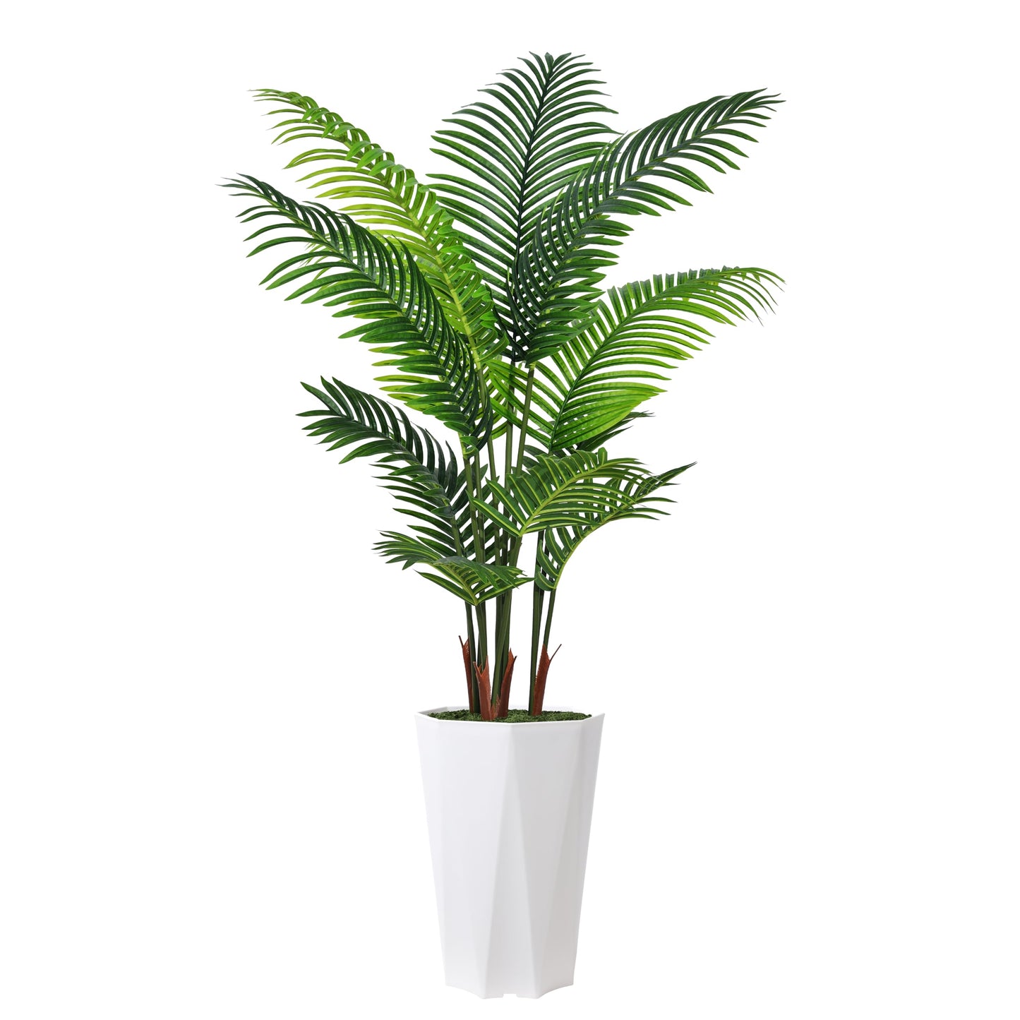 Artificial Palm Plant Indoor 5FT Fake Tree with White Diamond Planter Faux Tropical Areca Tall Fake Floor Plant in Pot Artificial Trees for Home Office Living Room Decor Indoor