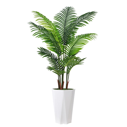Artificial Palm Plant Indoor 5FT Fake Tree with White Diamond Planter Faux Tropical Areca Tall Fake Floor Plant in Pot Artificial Trees for Home Office Living Room Decor Indoor