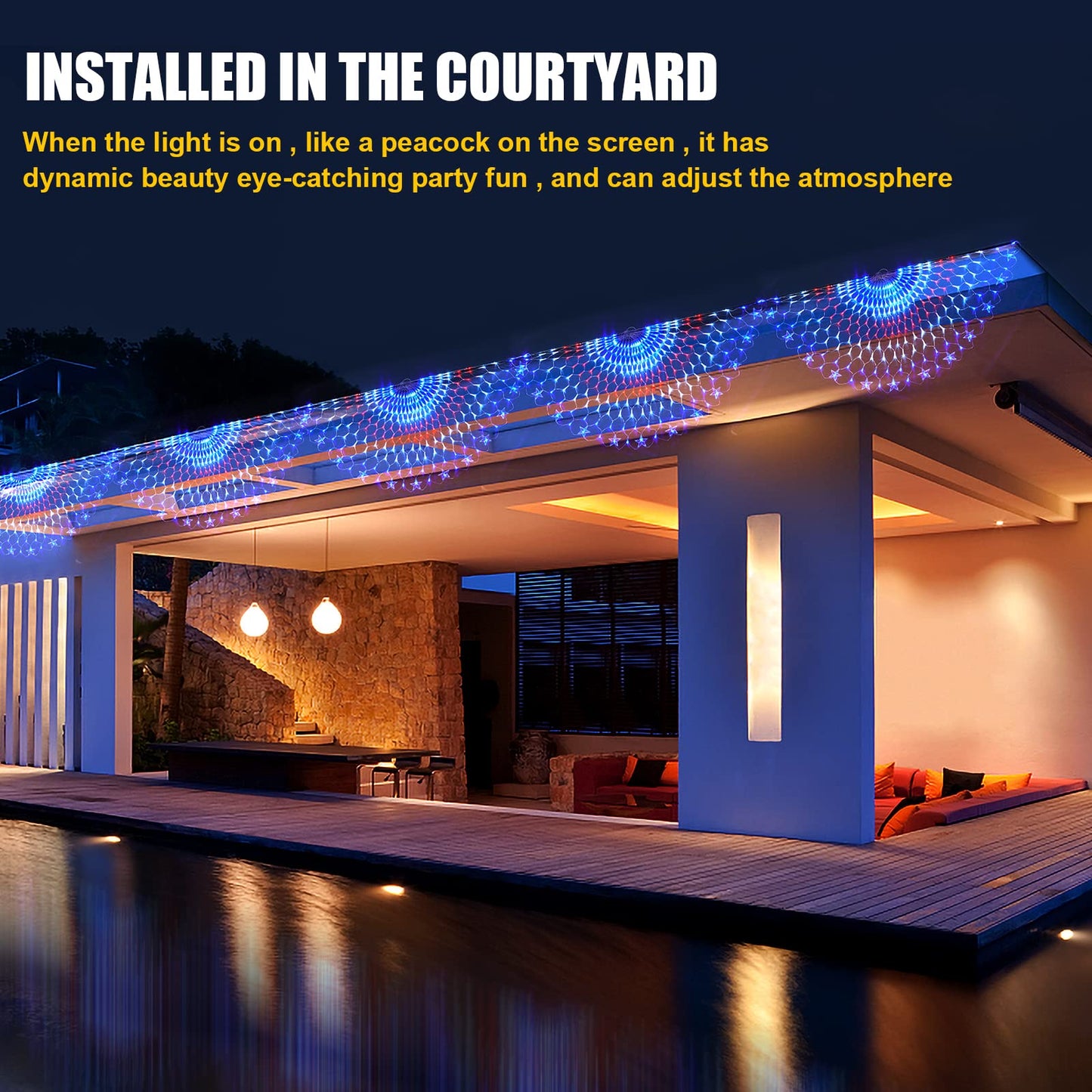 Family Patriotic American Flag String Lights - 250 LED Half Fan Shaped Outdoor Waterproof Lights, 4th of July Decorations, Independence Day, Memorial Day, USA