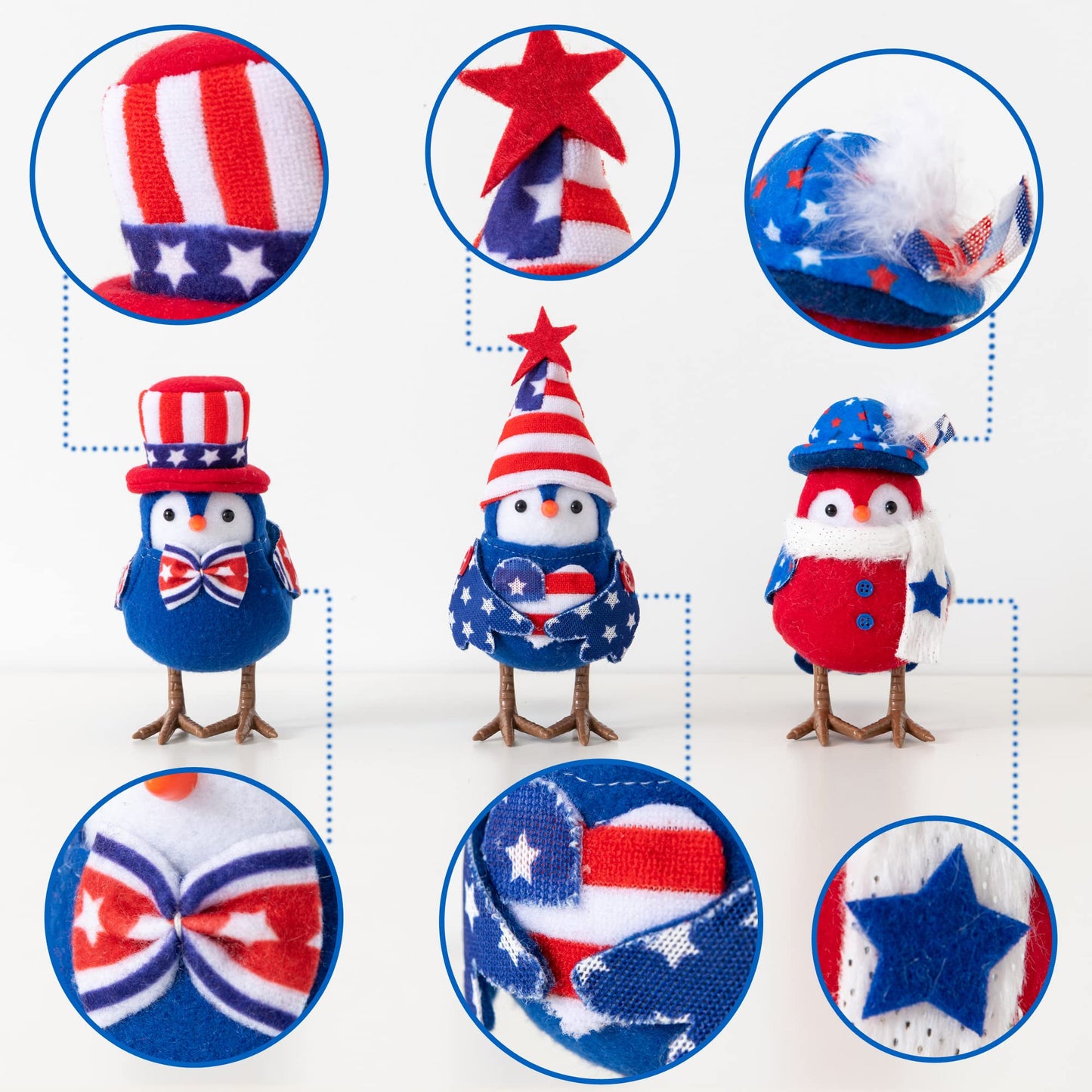 FENGJIDA Patriotic Decorations - American Independence Day Gift: 3 Pcs Handmade USA Birds for Home Table Ornaments - Decorations for Patriotic Holidays