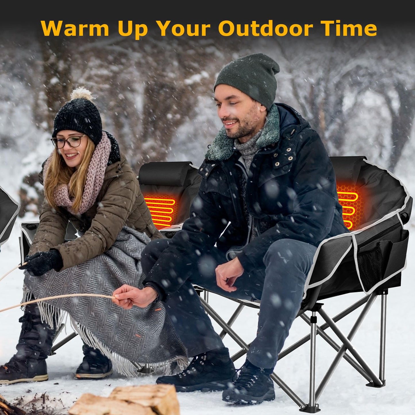 ZENPETIO Heated Camping Chair, Oversized Heated Chair for Adults Outdoor Sports, Dual Heating Zones with 3 Levels, Portable Folding Heated Chairs for Camp, Sports, Lawn with 20000mAh Battery