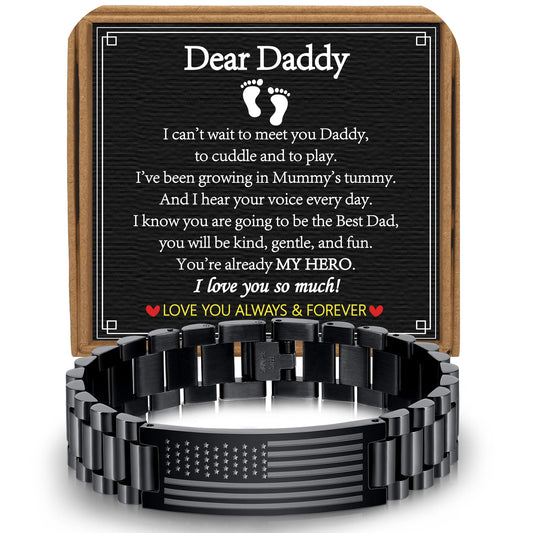 Gifts for Dad Stepdad New Dad Husband, Stainless Steel American Flag Watch Bracelet Birthday Fathers Day Christmas Jewelry Gifts for Men