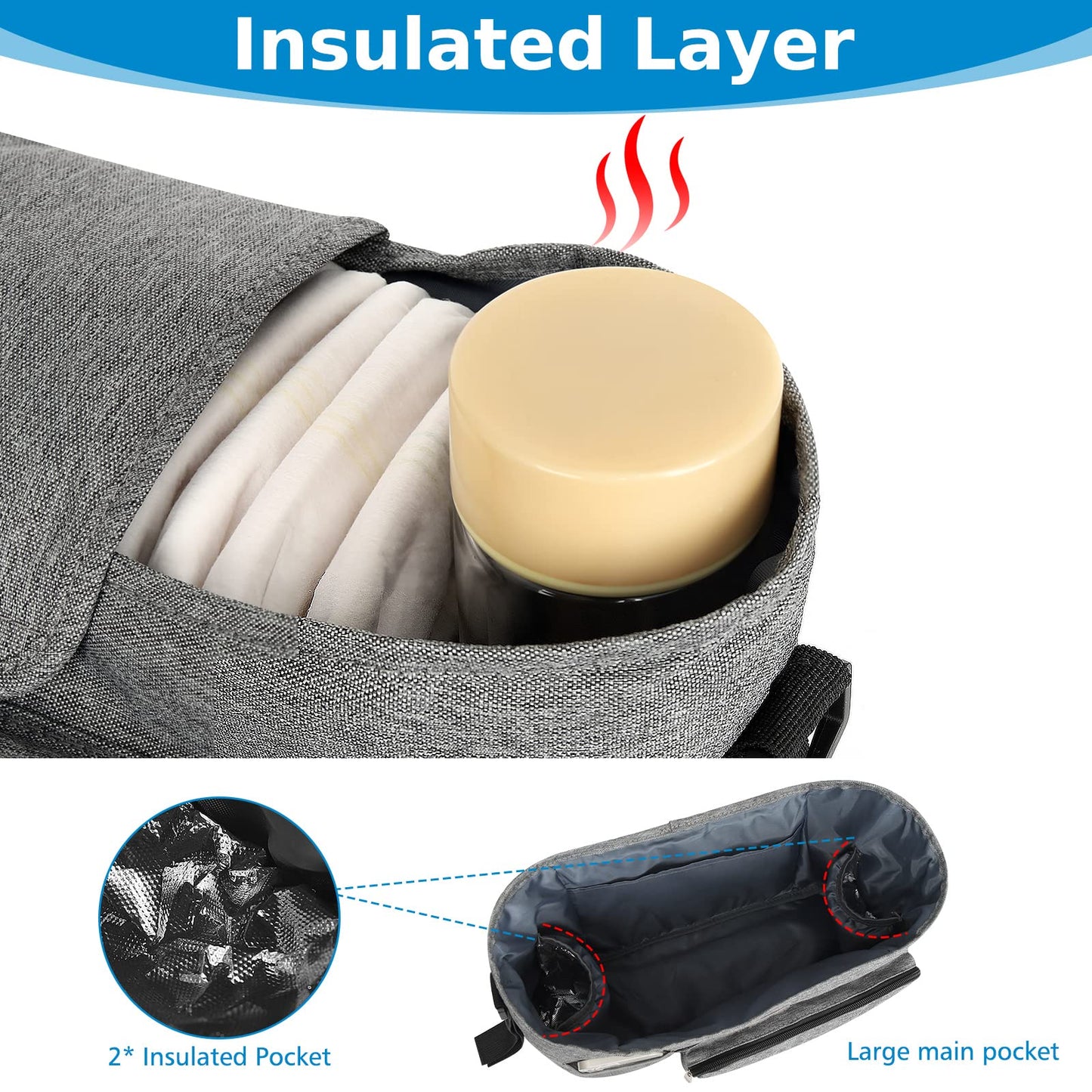 Accmor Universal Stroller Organizer with Insulated Cup Holder, Stroller Caddy Bag Accessories, Stroller Cup Holder Organizer for Uppababy Baby Jogger Britax Stroller, Grey