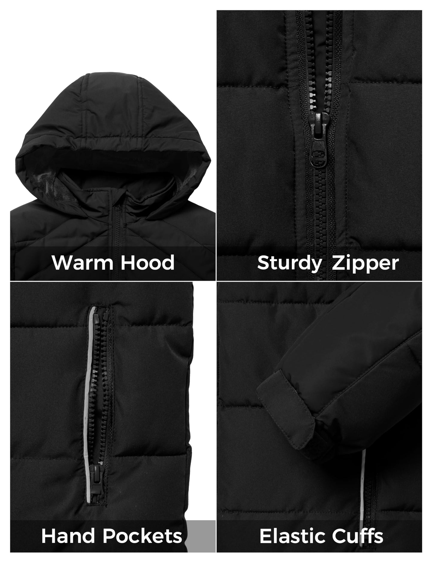 ZSHOW Boys' Puffer Jacket Warm Quilted Hooded Winter Coat(Black, 8)