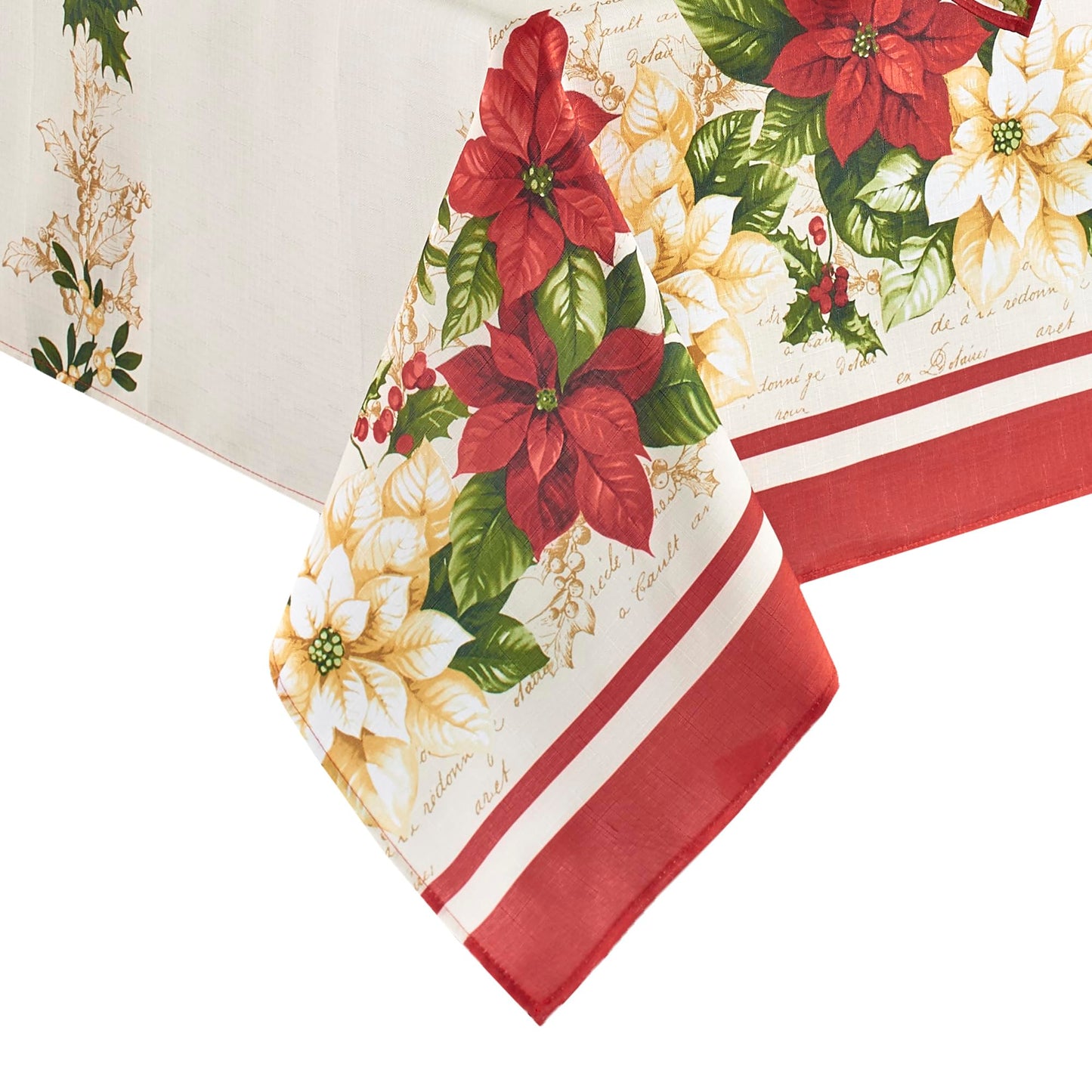 Elrene Home Fashions Red and White Poinsettia Holiday Fabric Wrinkle Resistant Tablecloth, 60" x 120", Multi