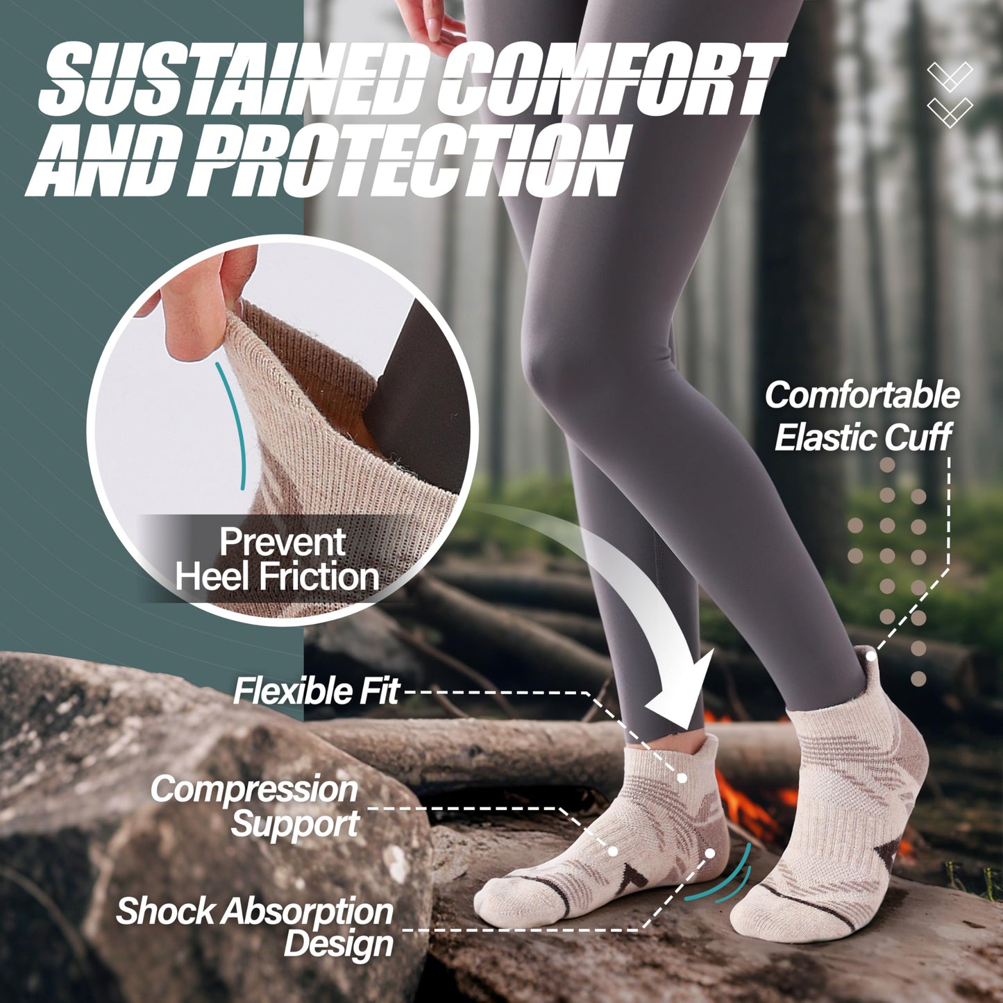 ANTSANG Merino Wool Ankle Hiking Socks Compression Warm Thermal Thick Cushion Winter Running No Show Moisture Wicking Socks Gifts Stocking Stuffers for Women Men 6 Pairs(Light Mixed,M)