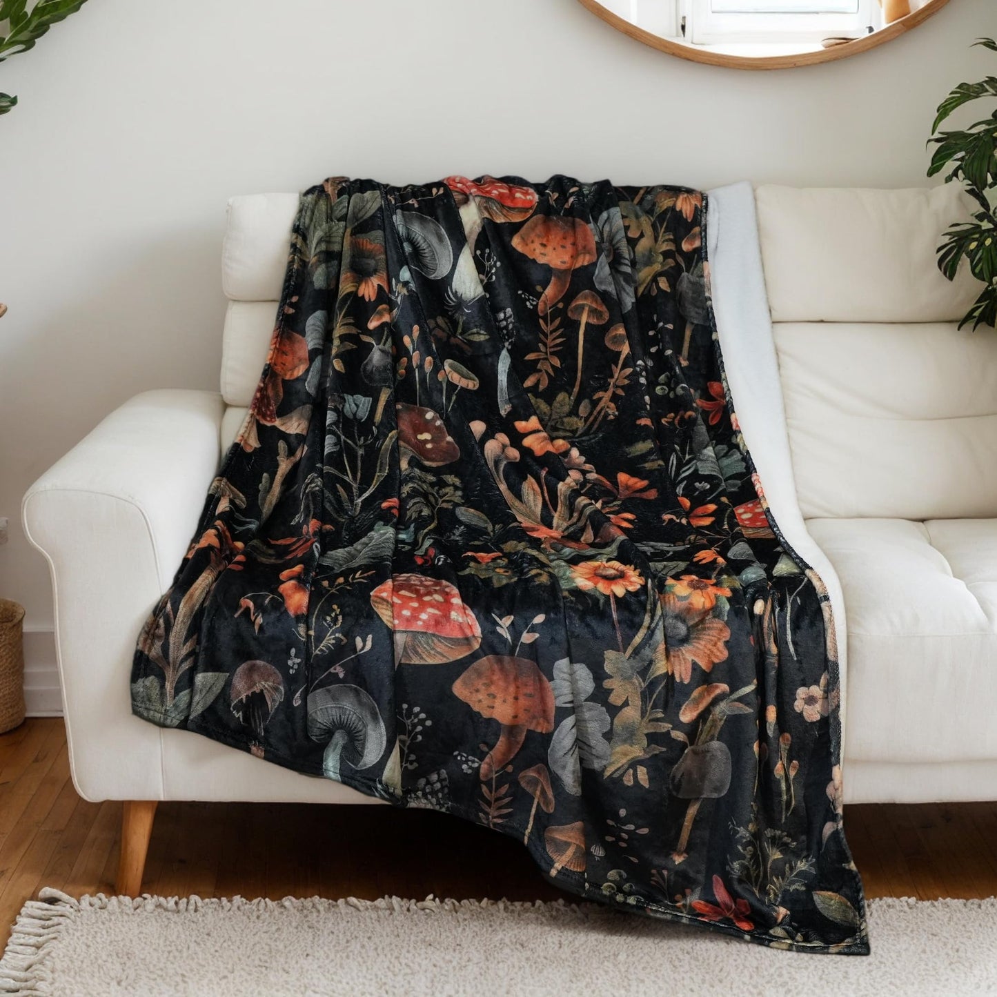 SERYULL Mushroom Throw Blanket,Cute Fluffy Cozy Fleece Blanket for Couch or Bed, Super Soft Birthday Gift for Women,Kids, Black 50x60 inches