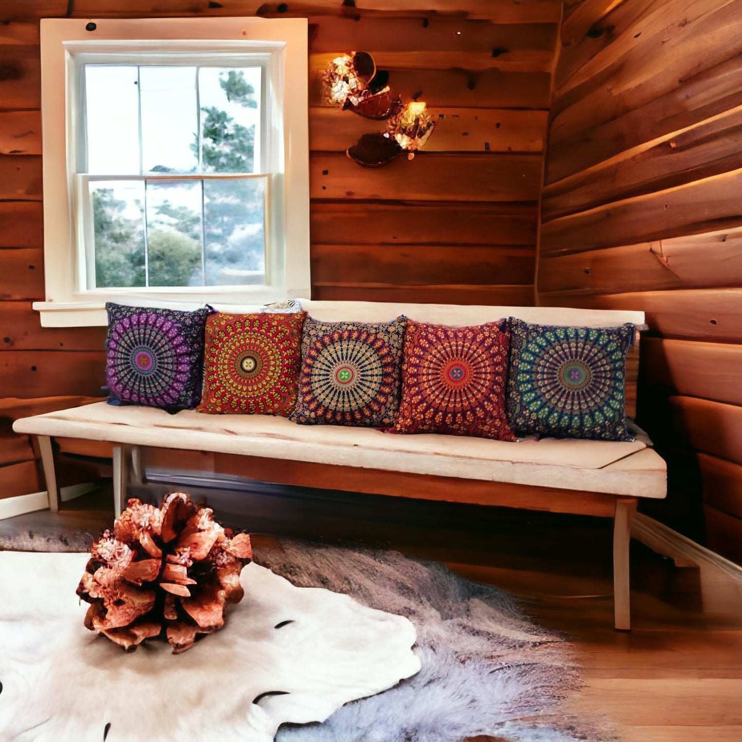 Third Eye Export 100% Cotton Mandala Pillow Covers Set of 5 Pcs Throw Pillows for Couch Decorative Pillow Covers 16x16 in. Boho Throw Pillows Farmhouse Pillow Covers for Arabian Night Party