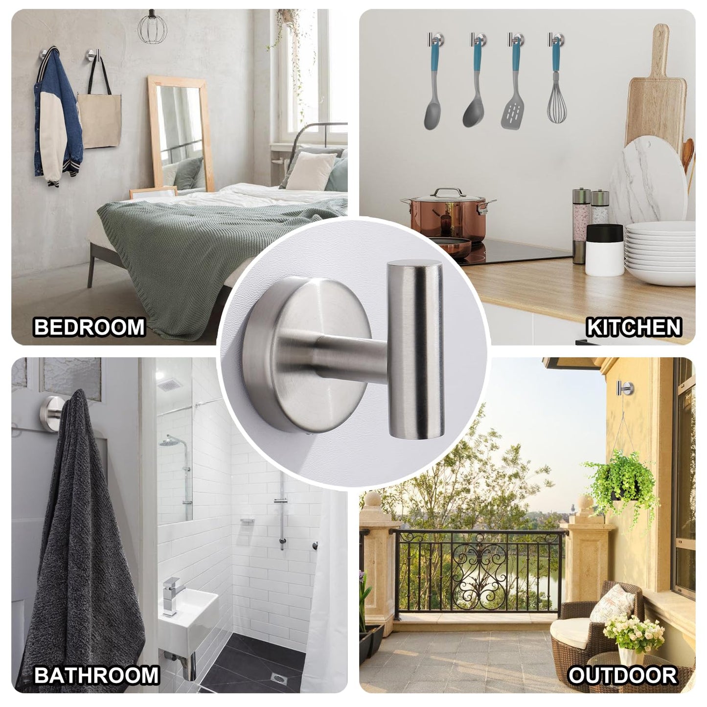 Bntuk Towel Hook for Bathroom, Heavy Duty Wall Hooks, Stainless Steel Coat Robe Clothes Hook for Bathroom Kitchen Garage Hotel, 2 Packs Wall Mount Towel Holder, Brushed Silver