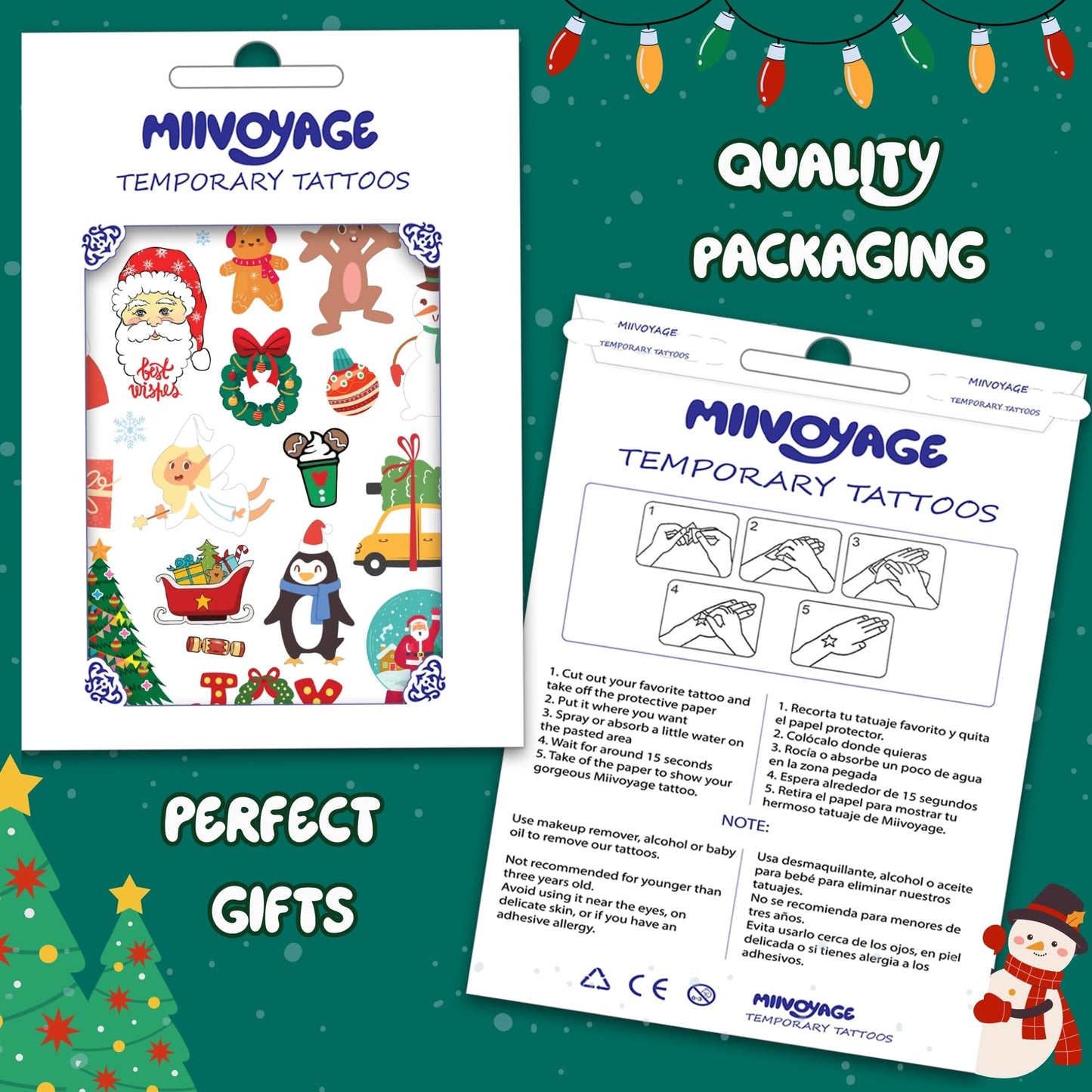 Christmas Temporary Tattoos for Kids Stocking Stuffers and Gifts, Christmas Tattoos Stickers, Holiday Party Supplies, Holiday Decorations Supplies