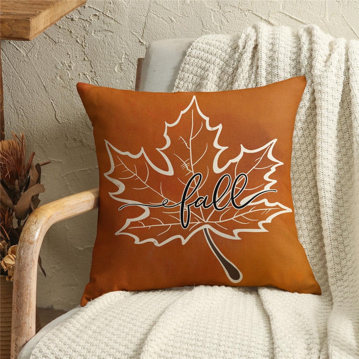 KISVODS Fall Pillow Covers 18x18 Thanksgiving Farmhouse Decorations Maple Leaf Pumpkin Outdoor Fall Decor Throw Pillow Covers Orange Plaid Autumn Harvest Cushion Case for Sofa Couch Set of 4