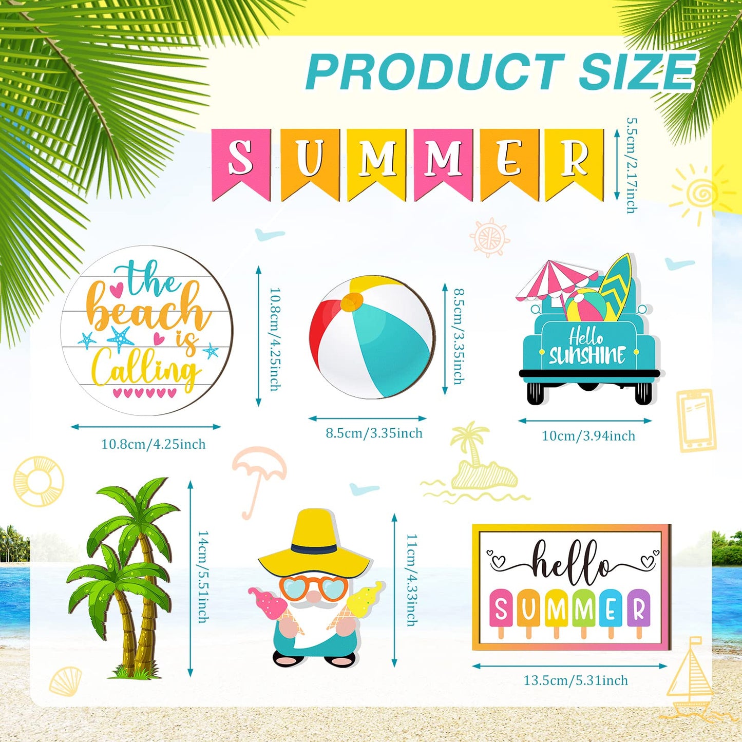 12 Pcs Tiered Tray Decor Set - Hello Summer Hawaii Farmhouse Rustic Beach Gnome Wood Sign Items for Home Table Kitchen Shelf Decor