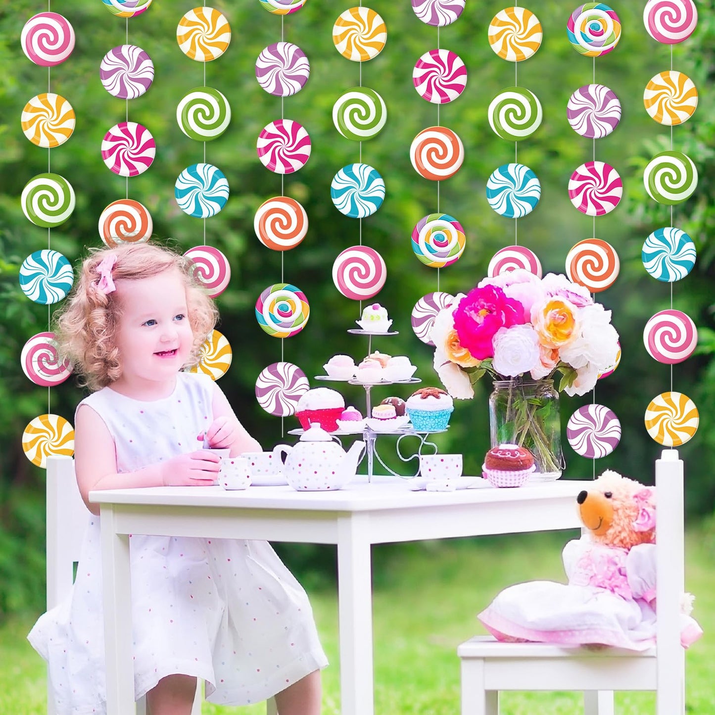 Capoda 8 Pieces Candy Party Decorations Candyland Paper Garlands Candy Paper Cutouts Lollipop Garland Banner Sweet Hanging Decor for Birthday Theme Party Supplies