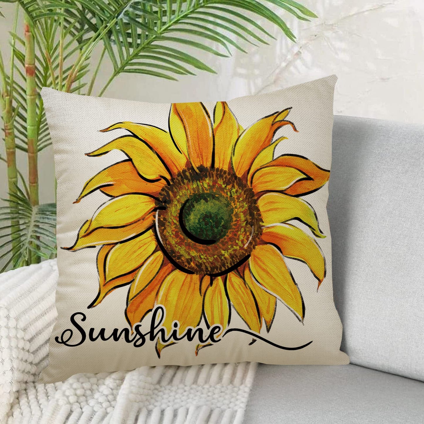 Fahrendom Sunflower Sunshine Decorative Throw Pillow Cover 18 x 18 Set of 4, Spring Summer Home Sweet Home Blessed Porch Patio Outdoor Pillowcase, Fall Autumn Flower Farmhouse Couch Cushion Case Decor