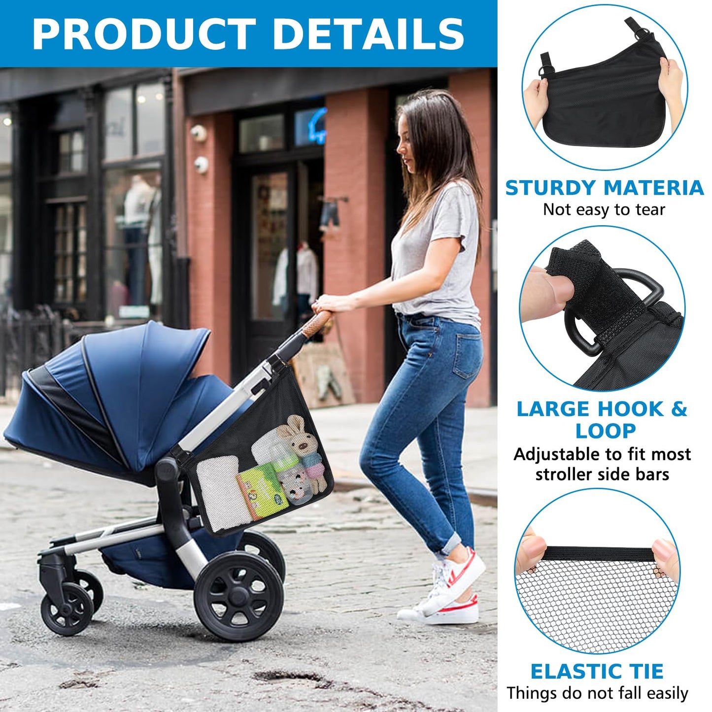 Accmor Universal Stroller Organizer, Side Sling Stroller Organizer, Mesh Cargo Net Stroller Storage Caddy Accessories, Stroller Bag Accessories Fits for Uppababy, Nuna, Baby Jogger, Doona Strollers