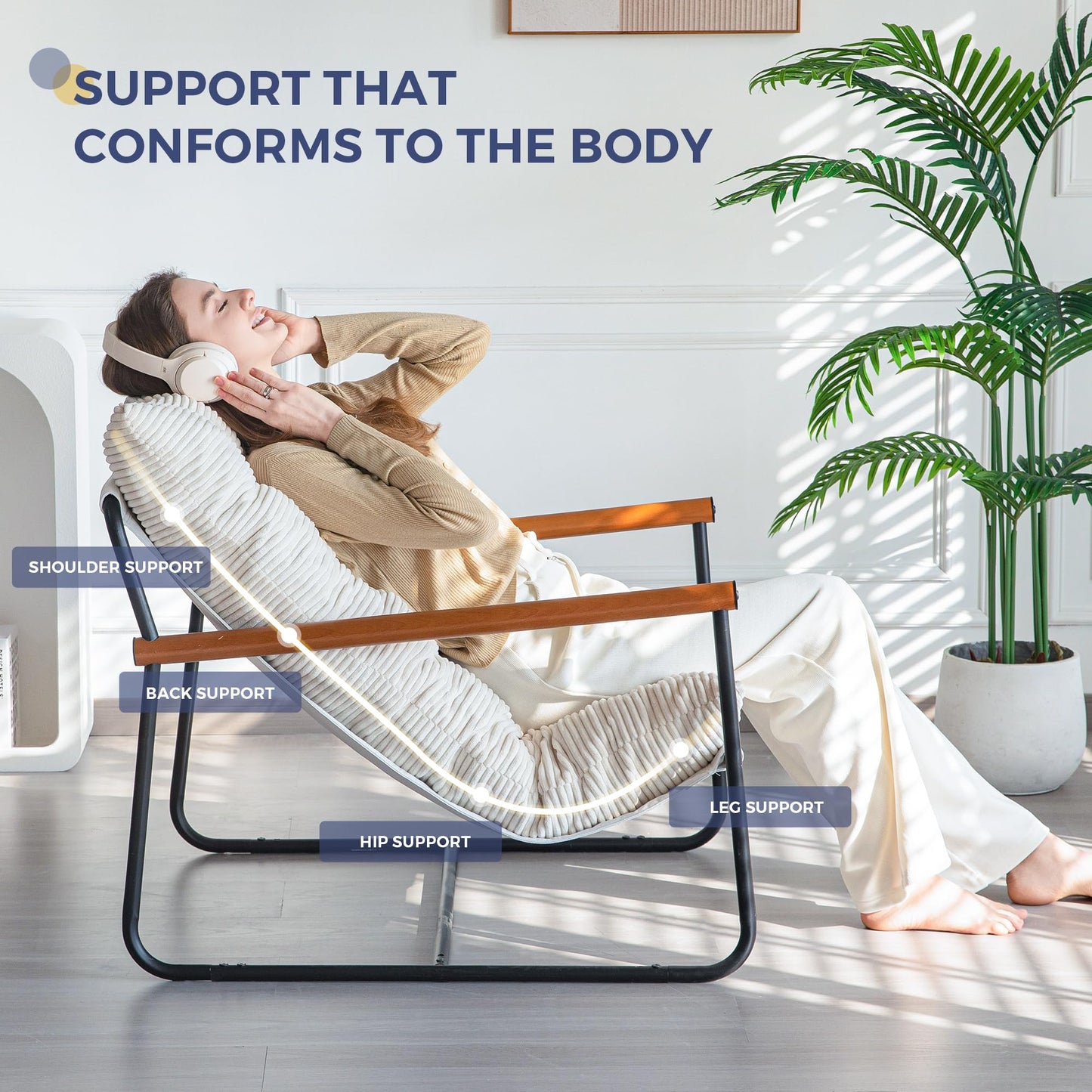 MAXYOYO Modern Accent Chair, Comfy Living Room Chair with Metal Frame Wooden Armrest, Upholstered Armchair with Soft Cushion for Bedroom Balcony Lounge Reading Room, Beige