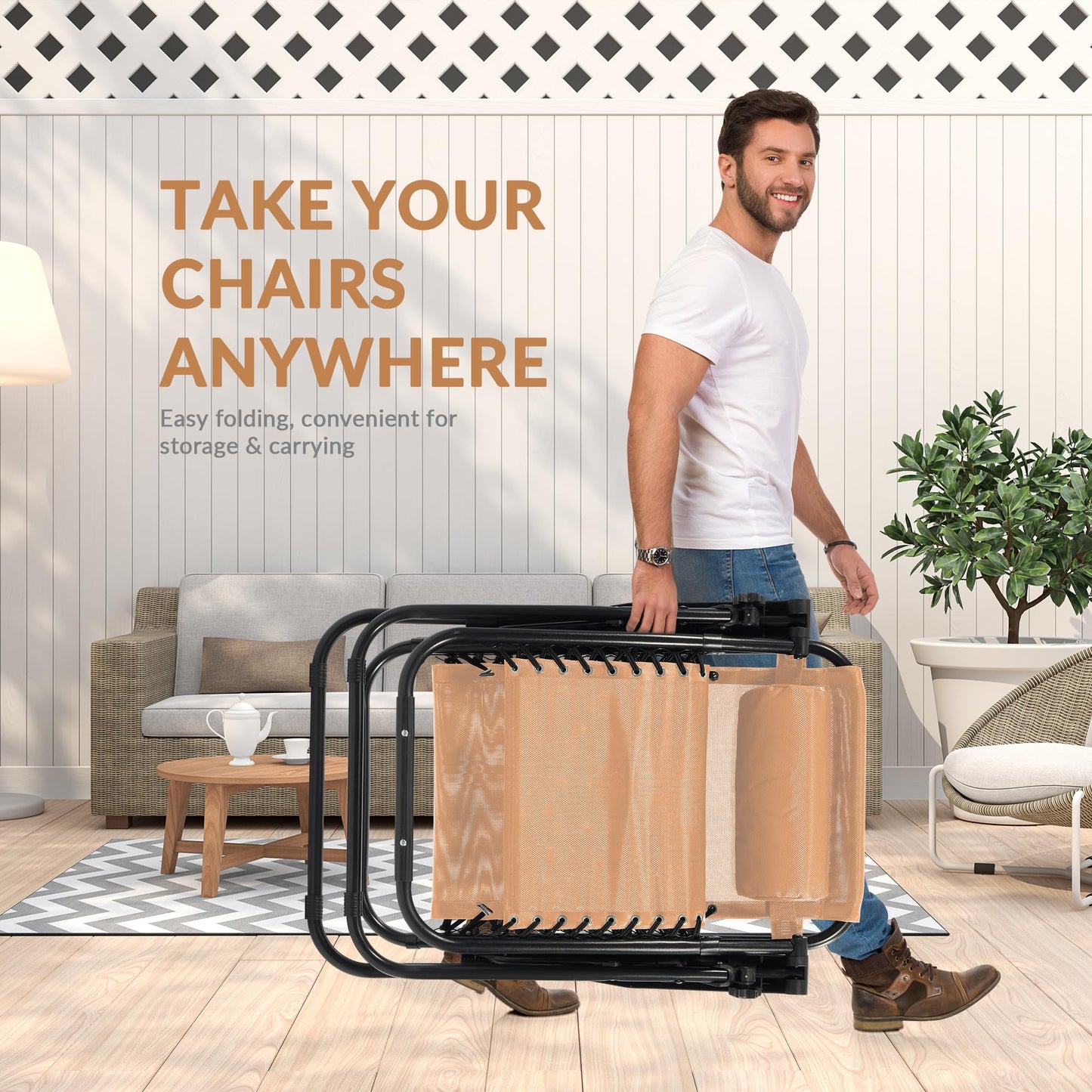 Elevon Zero Gravity Chair with Cup Holder & Removable Pillow, Adjustable Reclining Outdoor Patio Folding Chairs for Adults Portable Lounge Chair Furniture for Poolside, Lawn, Beach, Camping, Beige