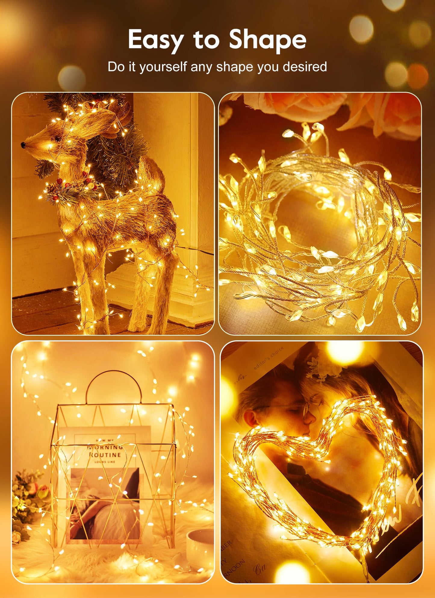 Minetom LED Firecracker Cluster Lights - 10FT 120LED Plug in Twinkle String Lights with Remote, USB Powered Silver Wire Light for Bedroom Wreath DIY Party Wedding Christmas Holiday Decoration