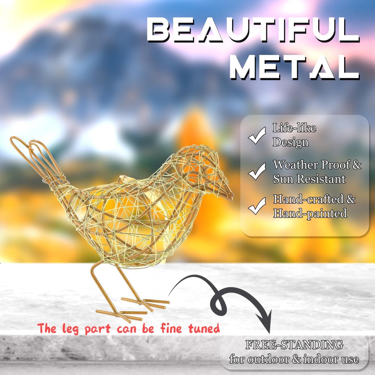 ZZZ TYLOO Artisan Handmade Gold-Wire Woven Bird Statues Trio Table Decor- Modern Farmhouse Shelf Decor with Hanging Chain, Multi-Pose Metal Bird Figurines for Home Office & Holiday Display