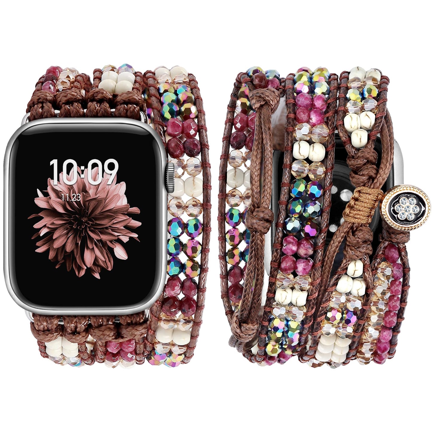 JR.DM Boho Beaded Watch Band Women Compatible with Apple Watch Band 38mm 40mm 41mm 42mm (S10) Amethyst Stone Bracelets Adjustable Handmade Braided Rope Strap for iWatch Series 10/9/8/7/6/5/4/3/2/1/SE