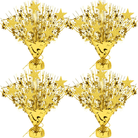 LACGO 4 PCS Metallic Foil Spray Centerpieces for Table - 12’’ Gold Centerpieces Decors with Star Party Favor Supplies for Wedding Birthday Baptism Graduation Celebration Home Decorations