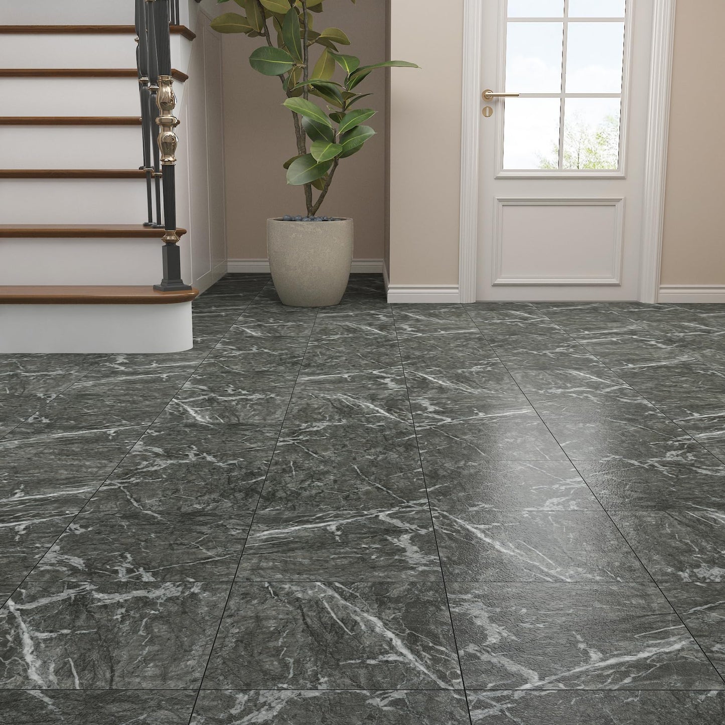 Decotalk 30-Sheet Floor Tile Peel and Stick Grey Flooring Tiles Marble Bathroom Floor Tile Waterproof, 12x12 Inch Vinyl Flooring Tile Renter Friendly Flooring Tile Square Bathroom Flooring Tile Floor