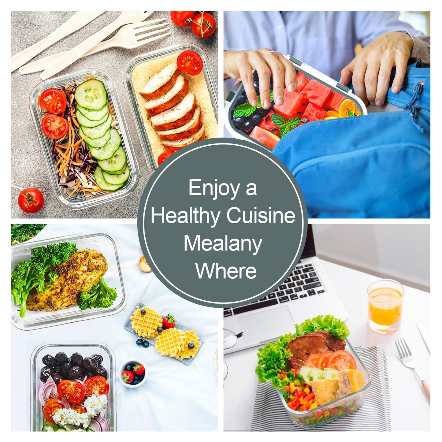 VERONES 10 Pack Glass Meal Prep Containers, Airtight Glass Lunch Containers, Stackable Glass Food Storage Containers Set with Lids,Exclusive of BPA,for Microwave, Oven, Freezer & Dishwasher,Grey