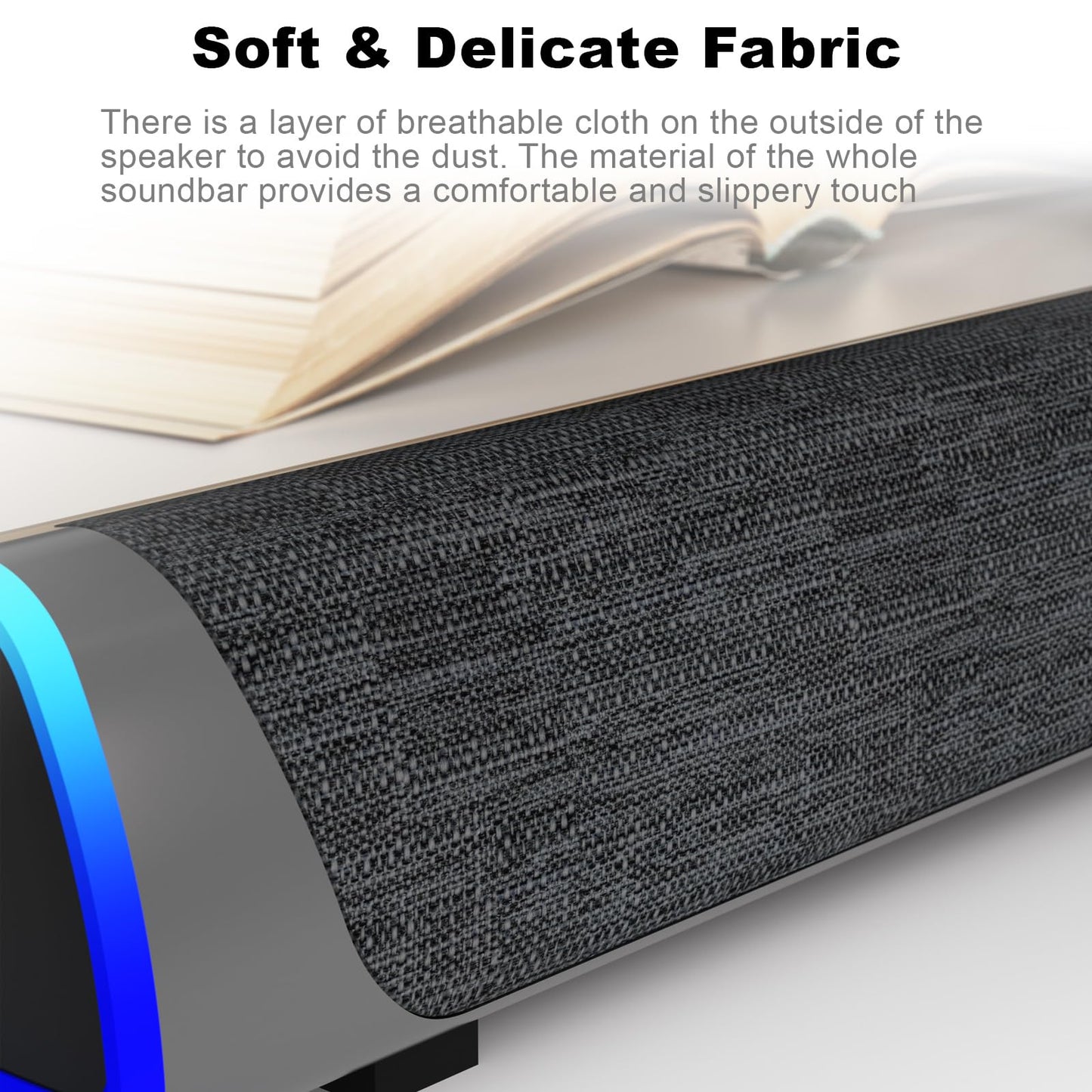 SOULION R30 Computer Speakers, Colorful LED Lights with Switch Button, Surround Sound Portable Computer Sound Bar Speakers for Desktop, Gray