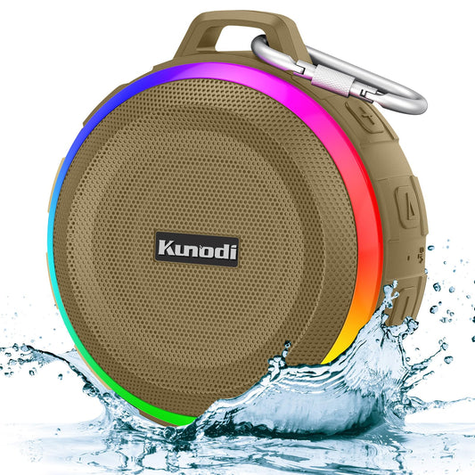 Kunodi Bluetooth Shower Speaker with IPX7 Waterproof, Dynamic Lights, Crisp Clear Sound, True Wireless Stereo, Clip Portable for Pool Beach Boat Kayak Float Golf
