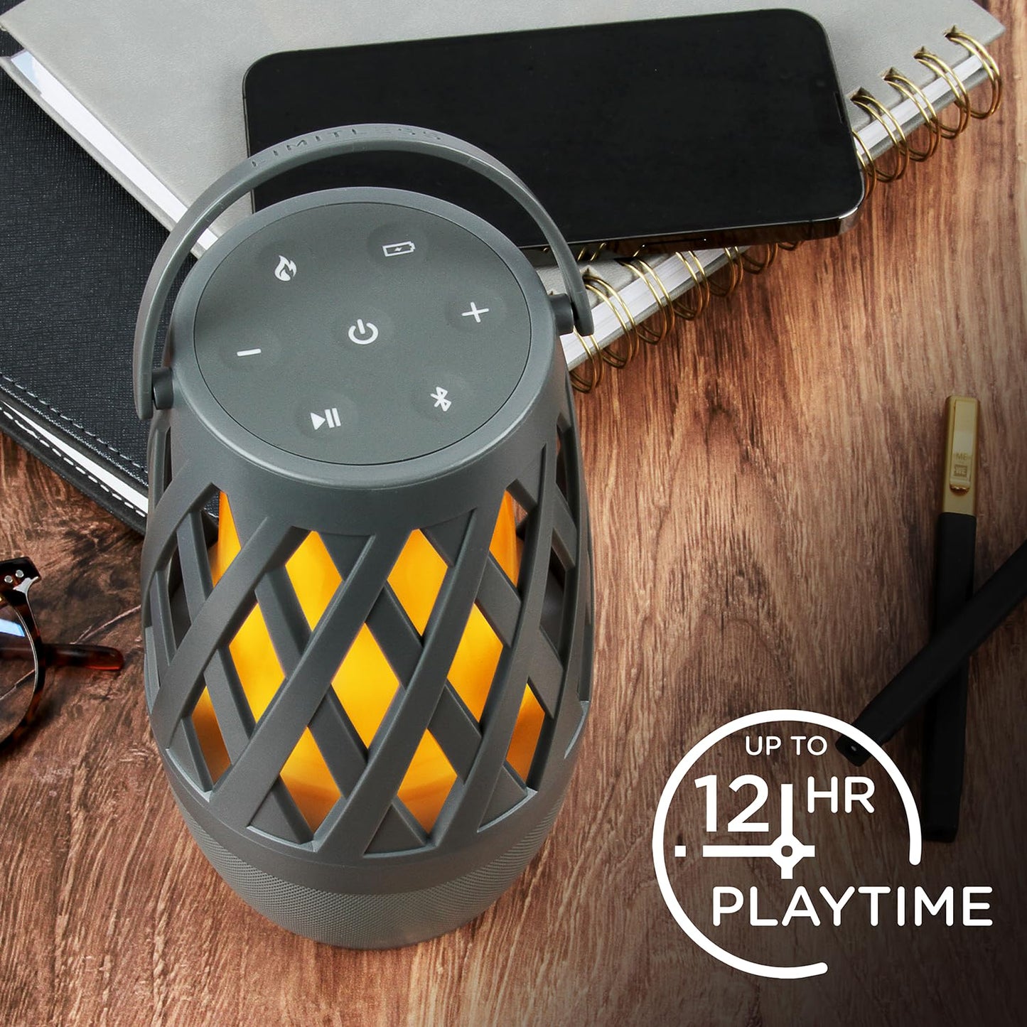 Limitless TikiTunes Pro Portable Bluetooth 10-Watt Speaker with 3-Mode LED Flame Light, Pair up to 100 Speakers, 4000 mAh Battery for iPhone/iPad/Android (Graphite)