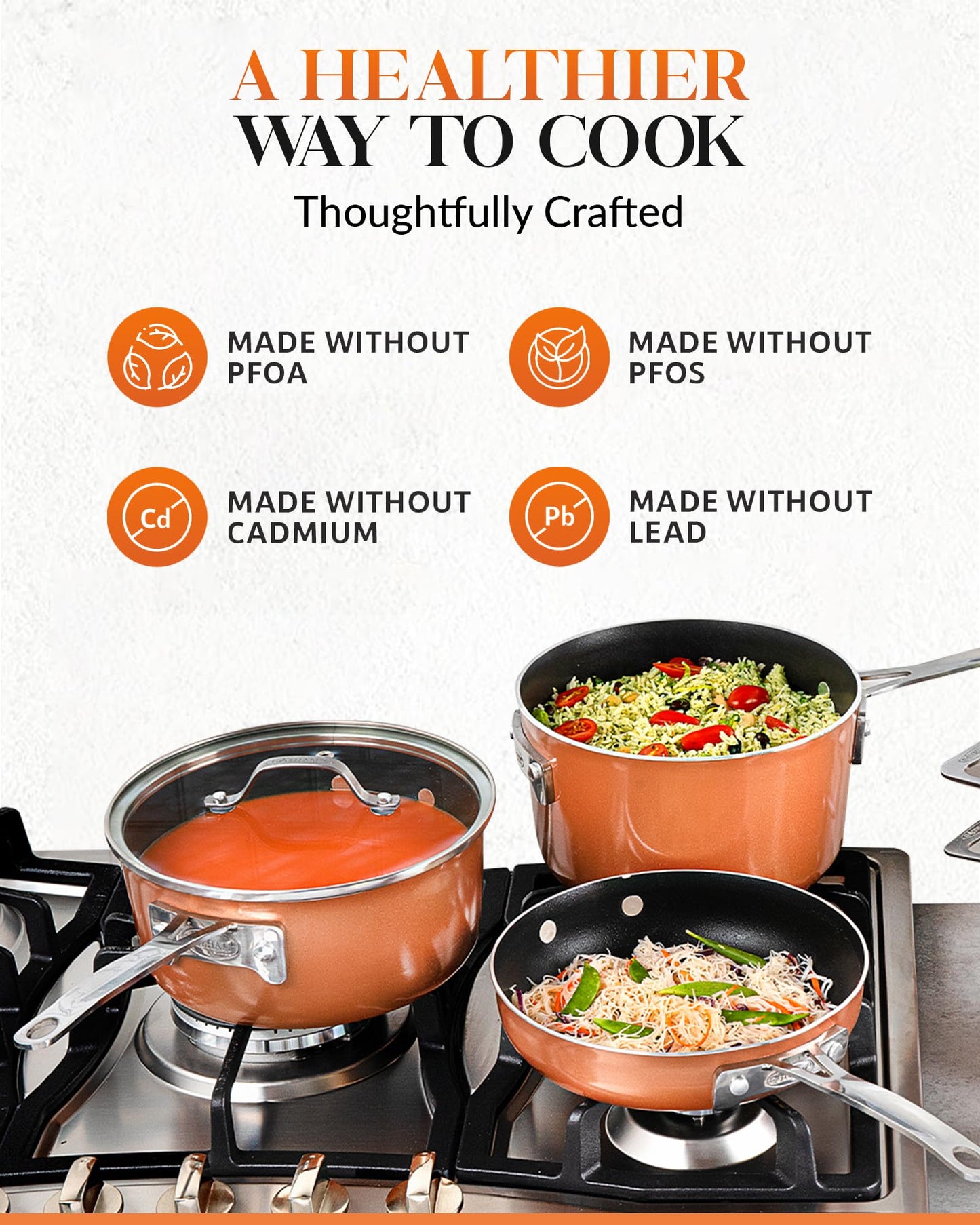 Gotham Steel Stackable Pots and Pans Stackmaster 10 Piece Cookware Set with Ultra Nonstick Cast Texture Ceramic Coating, Copper