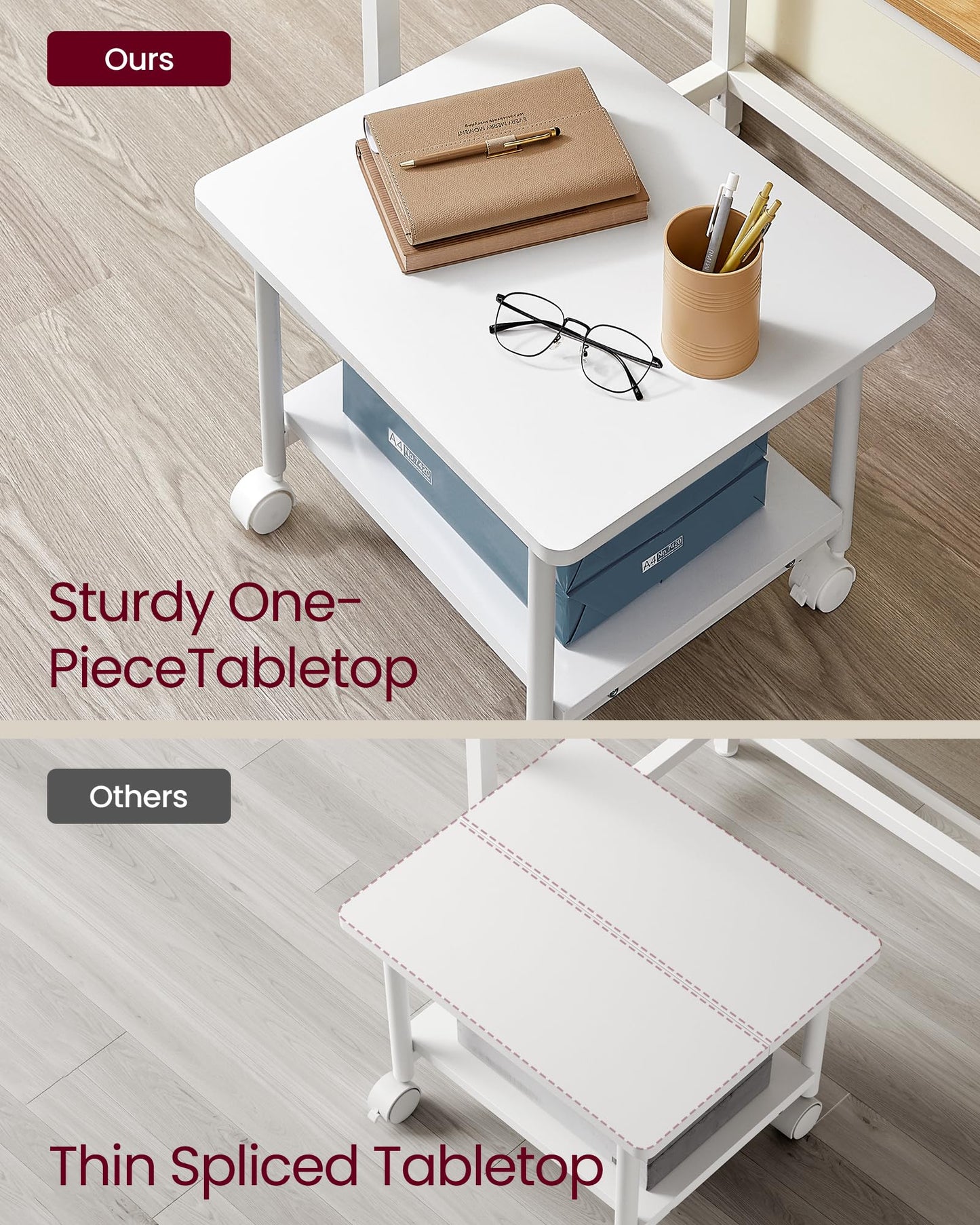 VASAGLE Printer Stand with Locking Wheels, 2-Tier Shelf, Industrial Under Desk Heavy-Duty Mobile Cart for Home Office, White UOPS002W01