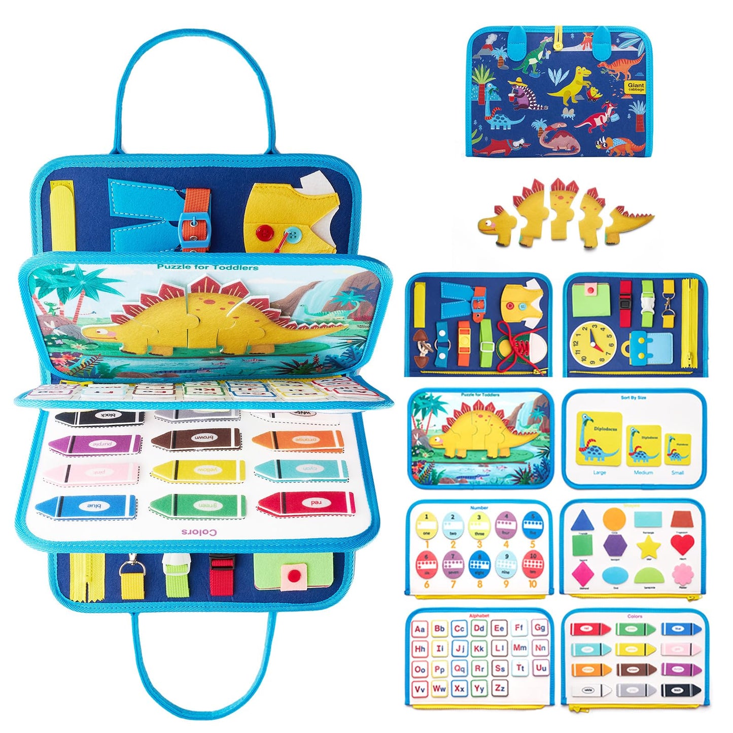 Giant Cabbage Busy Board Sensory Toys for Toddlers 1 2 3 4, Toddler Travel Activities Educational Toys, Montessori Toys for 2 3 4 Year Old Boys Girls Gift, Dinosaur