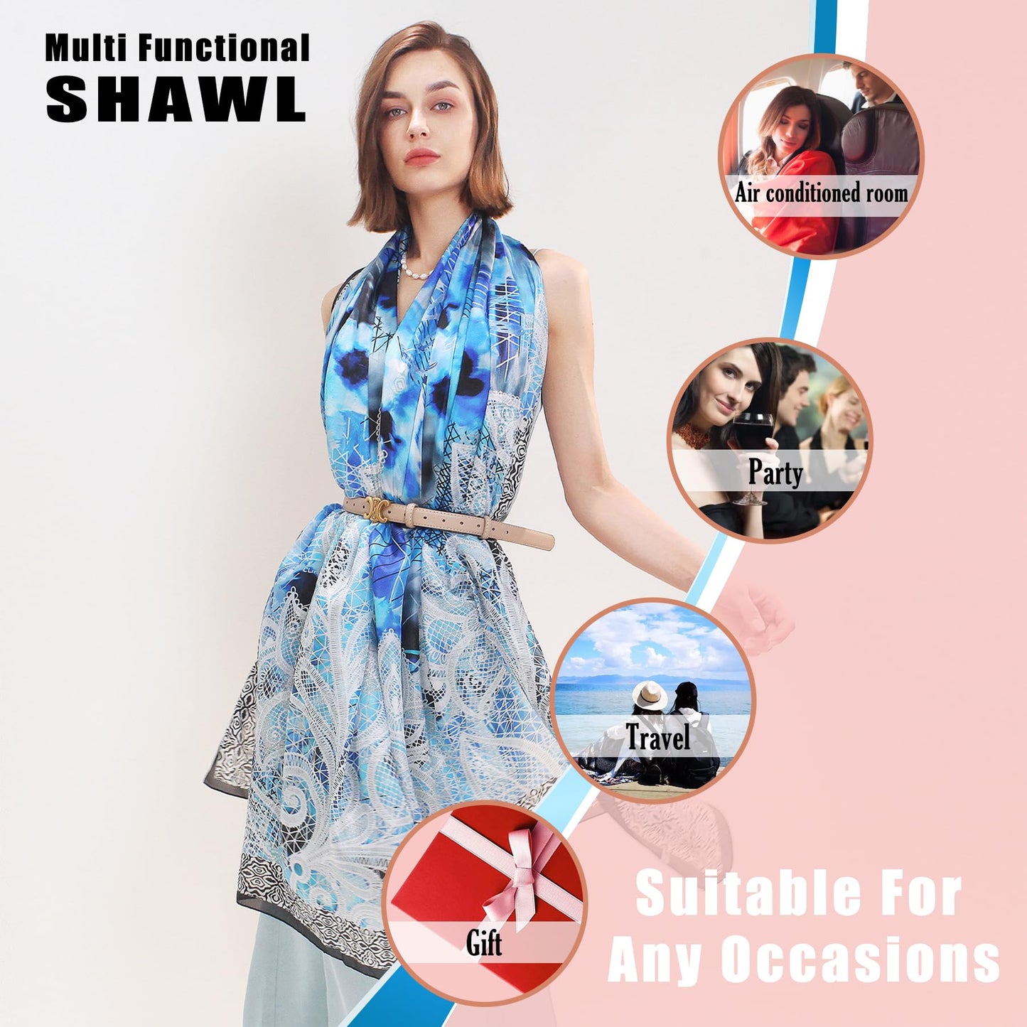 DANA XU 100% Mulberry Silk Pashmina Summer Scarf Extra Large Shawls And Wraps For Evening Dress Women Travel Floral Blanket