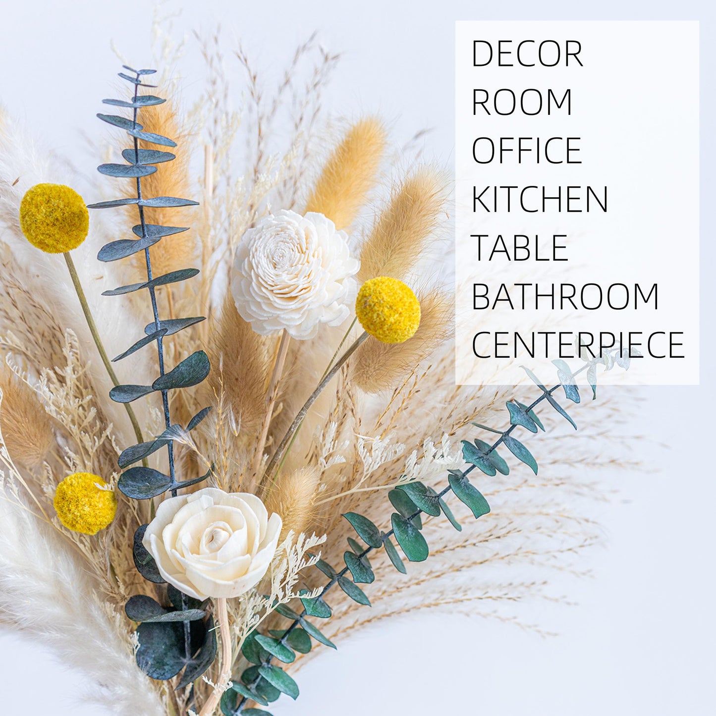 Pampas Grass Decor, Ceramic Vase Included, Dried Flowers Reed diffusers for Home,Dried Eucalyptus Arrangements,Dried Grass for Table Room Decor Wedding Party Birthday Decor (WhiteGreen)