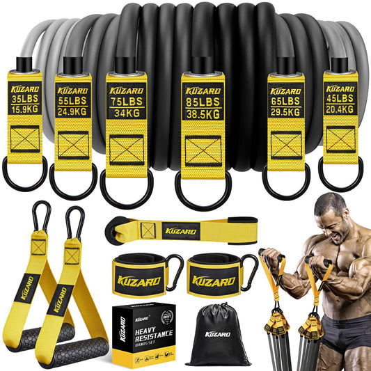 360lbs Heavy Resistance Bands for Working Out, KUZARO Resistance Bands with Handles, Weight Exercise Bands for Men Women, Workout Bands with Door Anchor and Ankle Straps Strength Training Equipment