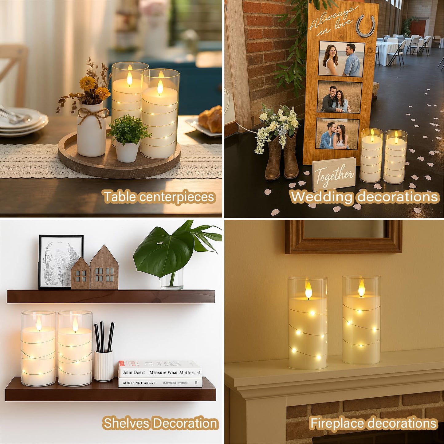 Flickering Flameless Candles with Remote Timer, 6pcs LED Battery Operated Candles with Embedded String Lights White, D3 H6