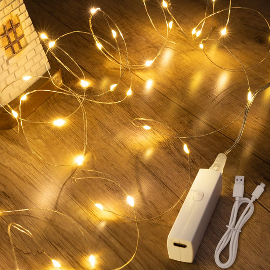 Lipstick Rechargeable Fairy Lights, 1 Pack Twinkle Lights Battery Operated, Mini Indoor LED String Lights with Timer for Vine, Bedroom, Christmas, Parties, Wedding, Decoration (5M/16FT Warm White)