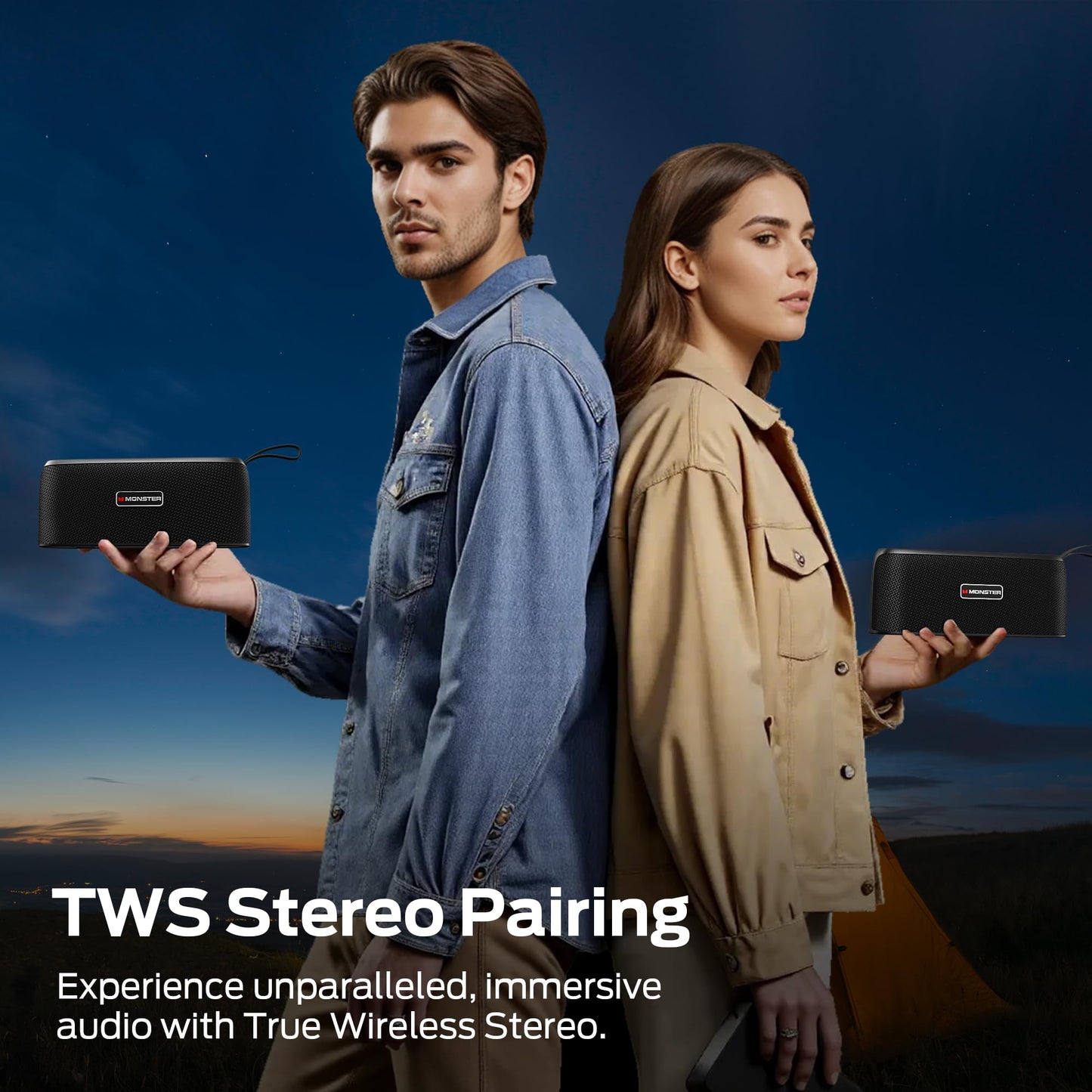 Monster Shock Portable Bluetooth Speaker, True Wireless Speaker, 30W Loud Stereo Sound, IPX6 Waterproof,17 Hours Playback, Bluetooth 5.4 TWS Pairing ，Outdoor Speakers with Handle