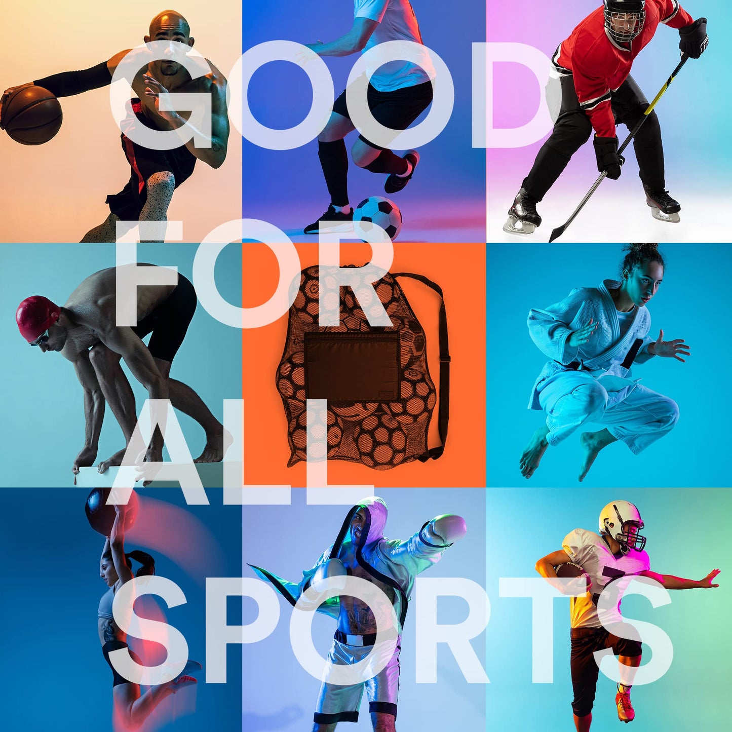 Fitdom Extra Large Heavy Duty Mesh Bag. Best for Soccer Ball, Water Sports, Beach Cloth, Swimming Gears. Adjustable Shoulder Strap. Secure Side Pocket