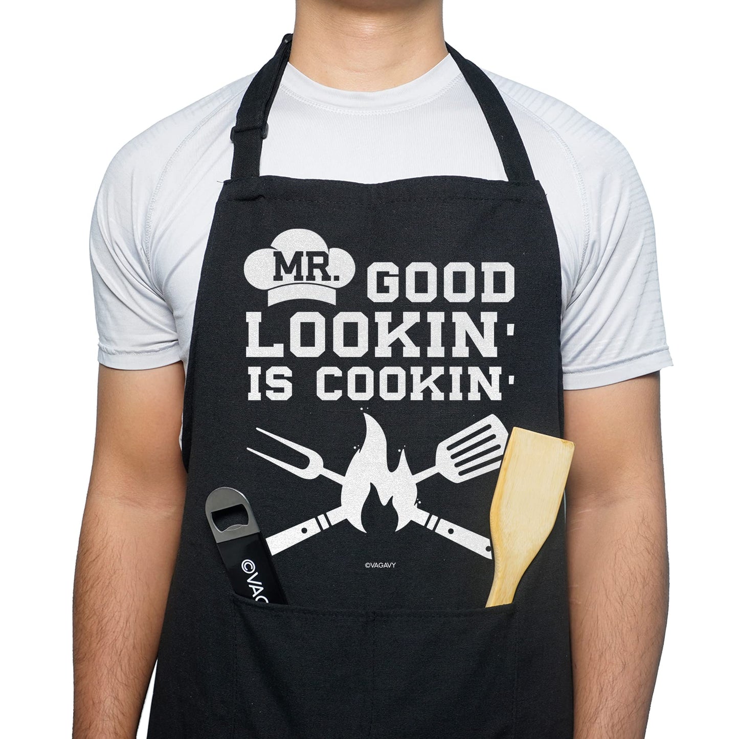 100% Cotton, Black Funny Aprons for Men, Dad, Husband - Birthday, Father’s Day Grilling Gifts for Papa, Husband.